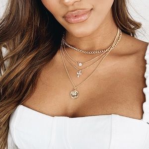 Gold Cross and Chains Layered Necklace ✨